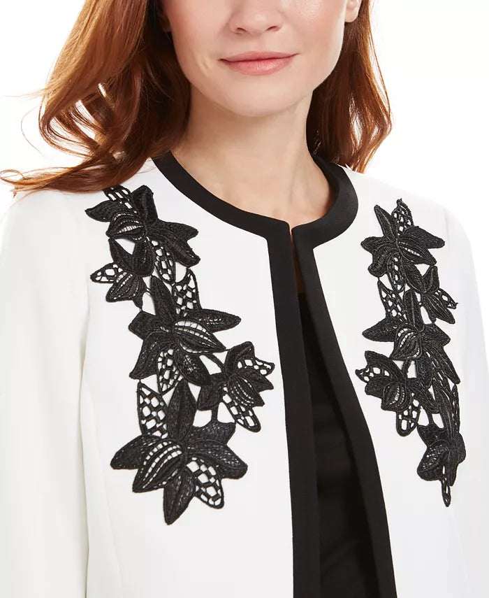 Kasper Women's Embroidered Flyaway Jacket Natural Size 14