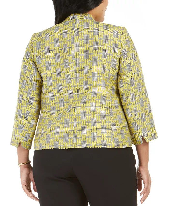 Kasper Women's Plus Size Jacquard Plaid Jacket Yellow Size 14