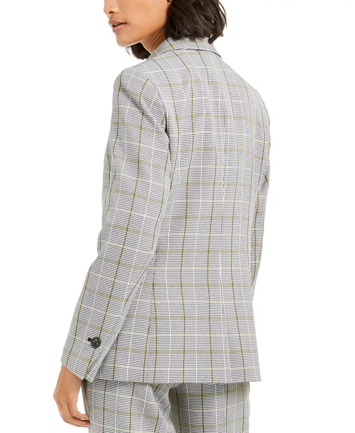 Bar III Women's Faux-Double-Breasted Plaid Blazer  Gray Size 0