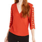 BCX Juniors' Lattice-Sleeve Wrap Top Burnt Orange Size Extra Small