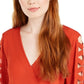 BCX Juniors' Lattice-Sleeve Wrap Top Burnt Orange Size Extra Small