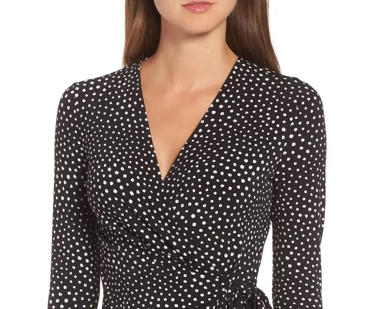 Anne Klein Women's Dot Grid Faux Wrap Top Black Size Medium