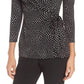 Anne Klein Women's Dot Grid Faux Wrap Top Black Size Medium