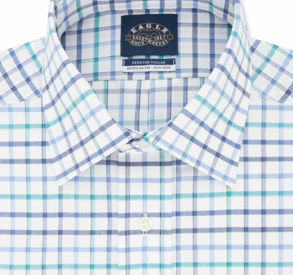 Eagle Men's Classic/Regular-Fit Non-Iron Flex Collar Check Dress Shirt Blue Size 16X34-35