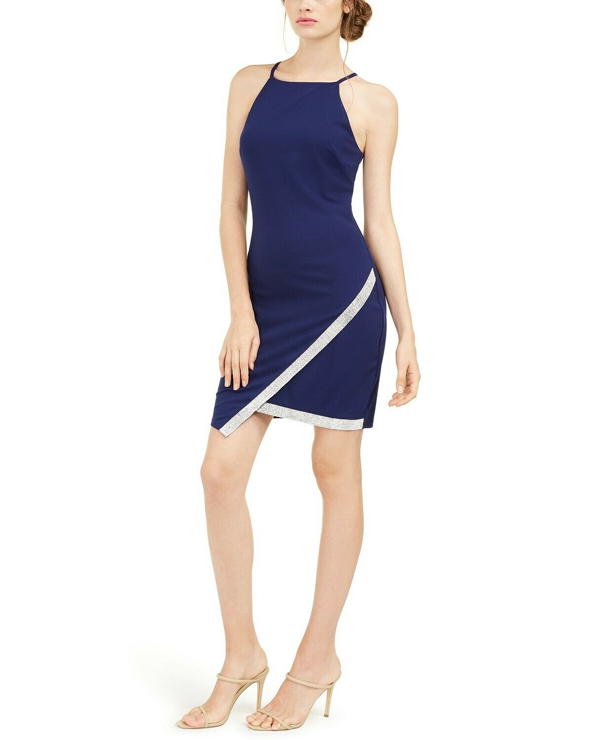 BCX Juniors Women's  Asymmetrical-Hem Rhinestone Dress Blue Size Medium