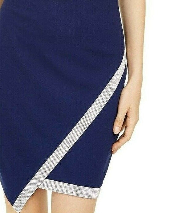 BCX Juniors' Asymmetrical-Hem Rhinestone Dress Blue Size Small