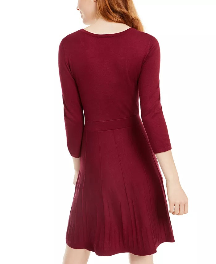 BCX जूनियर्स का ग्रोमेट-वेस्ट फिट एंड फ्लेयर ड्रेस गहरा लाल साइज़ X-लार्ज