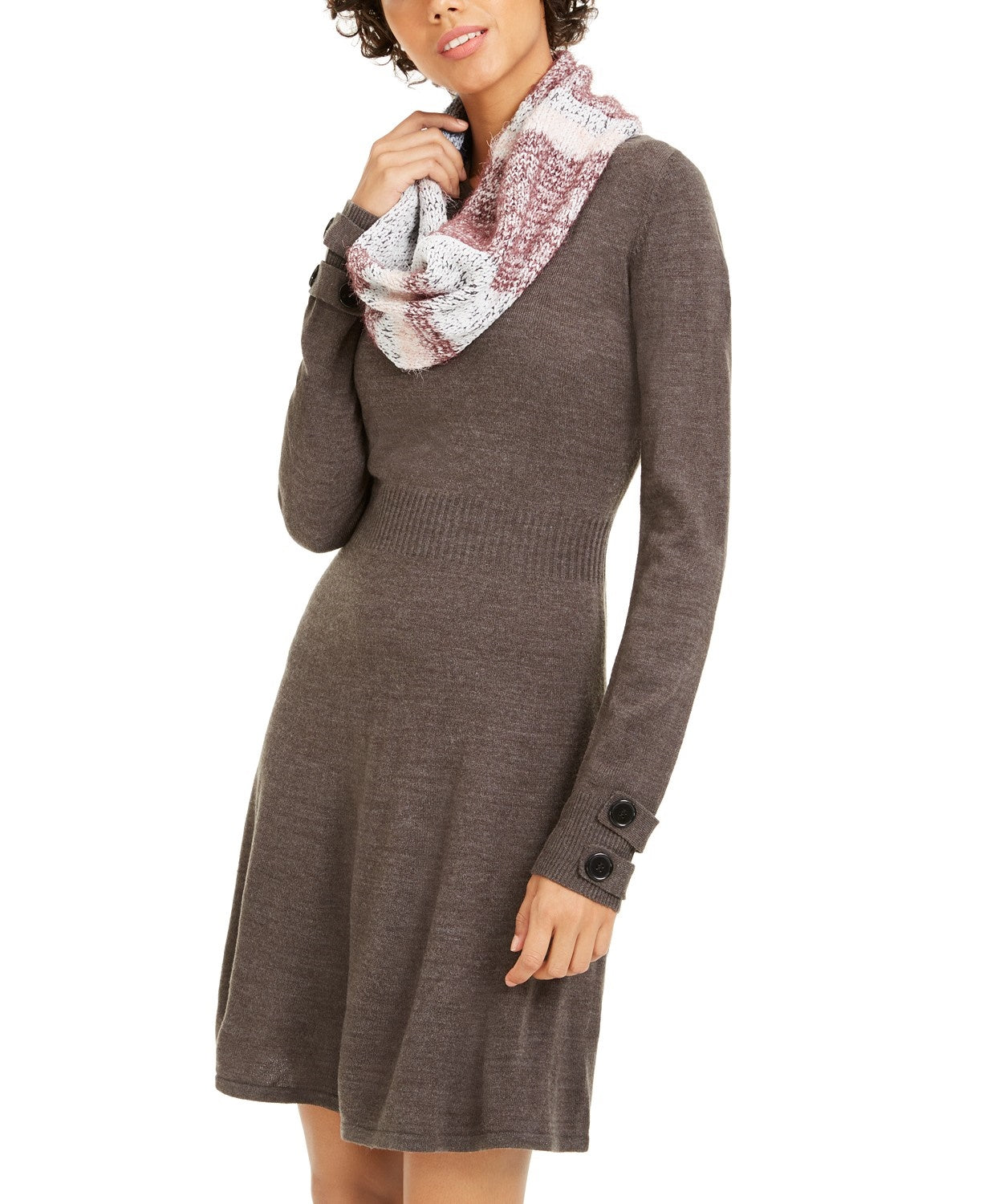 BCX Women's Striped Scarf & Sweater Dress Gray Size Small