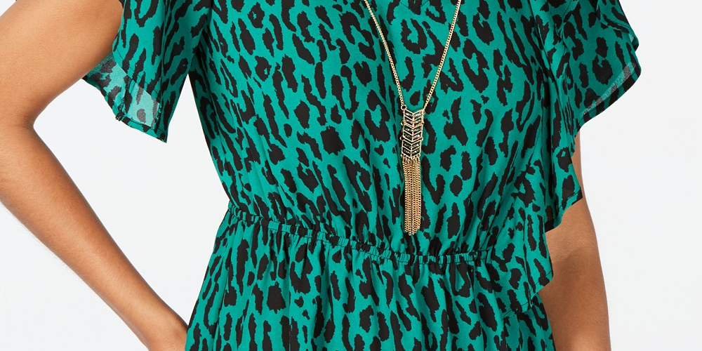 Thalia Sodi Women's Printed Flutter Sleeve Peplum Top Medium Green Size Medium