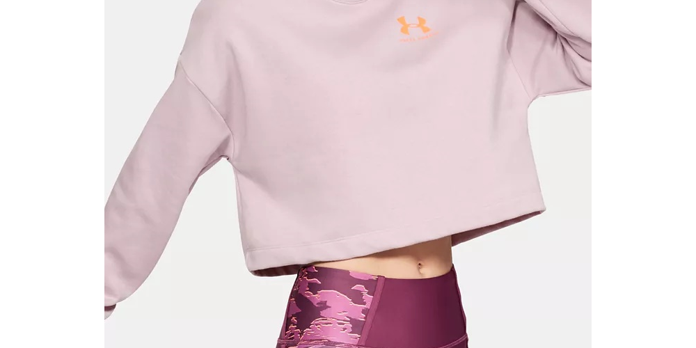 अंडर आर्मर वीमेन रिवल फ्लीस क्रॉप्ड स्वेटशर्ट पिंक साइज़ मीडियम