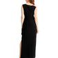 Alex Evenings Women's Embroidered Side Ruched Gown Black Gold Size 4