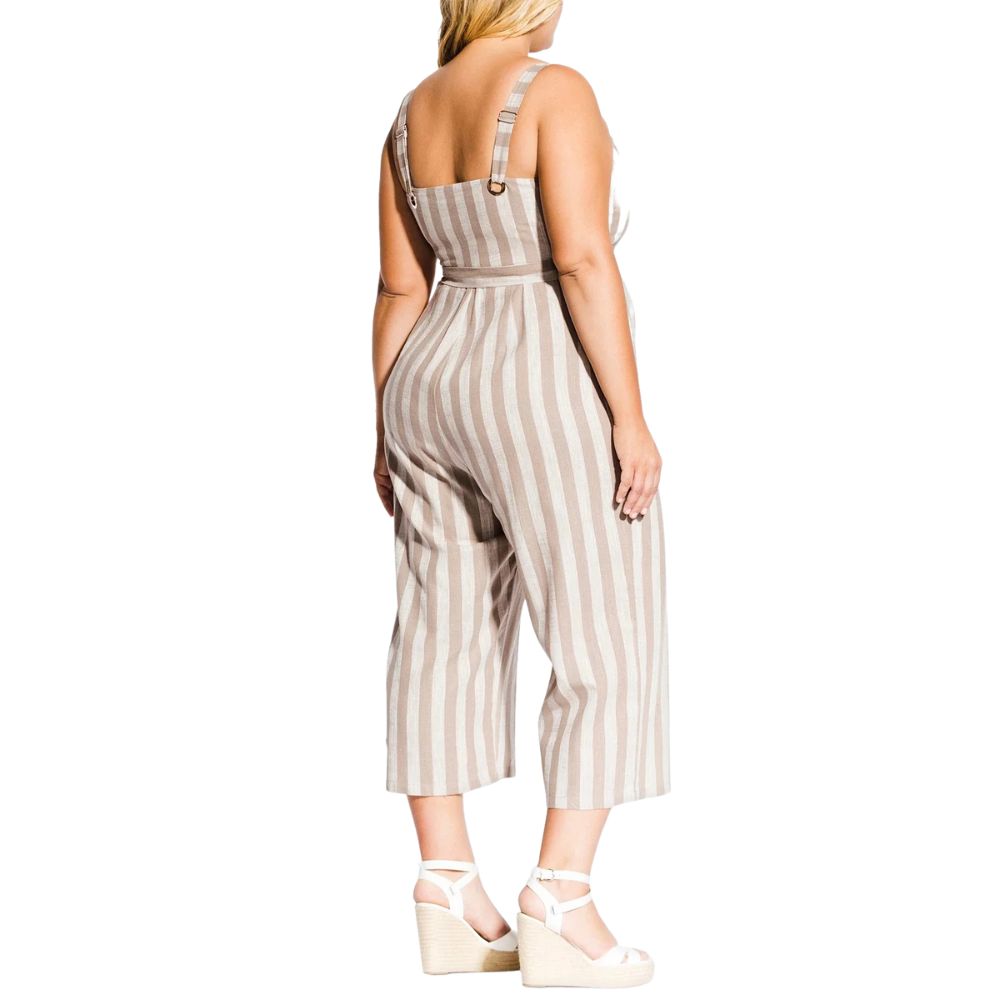 City Chic Women's Trendy Plus Size Carmine Striped Cropped Jumpsuit Gray Size 16