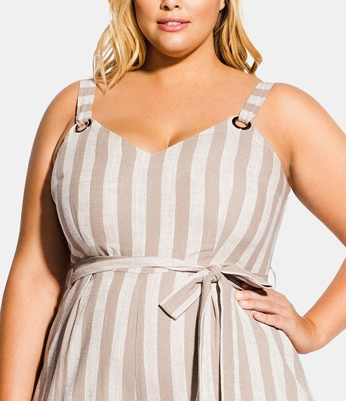 City Chic Women's Trendy Plus Size Carmine Striped Cropped Jumpsuit Gray Size 16