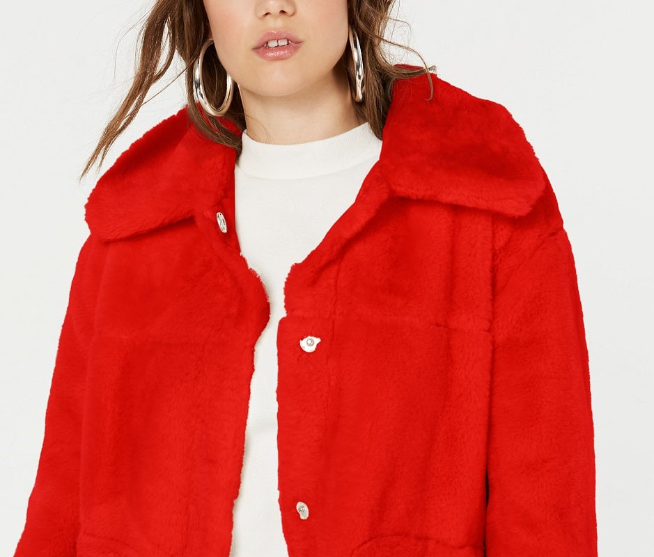 Jou Jou Juniors' Faux-Fur Jacket Red Size X-Small