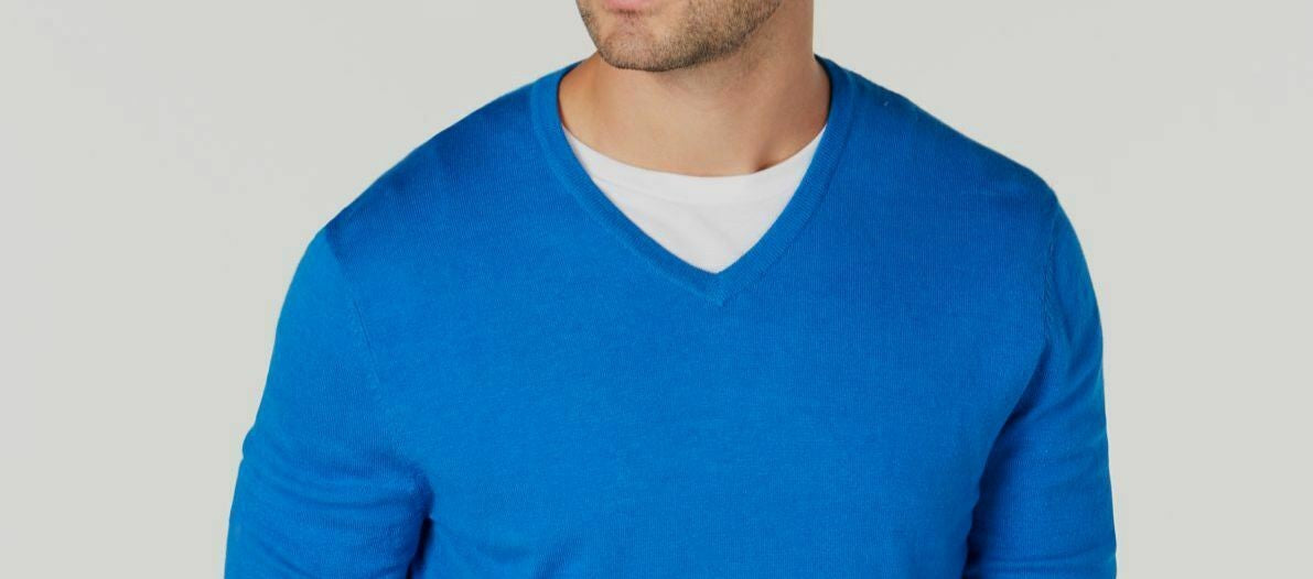 Alfani Men's V-Neck Sweater Blue Size Medium