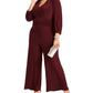 Taylor Women's Plus Size Ruched Wide-Leg Jumpsuit Dark Red Size 18W