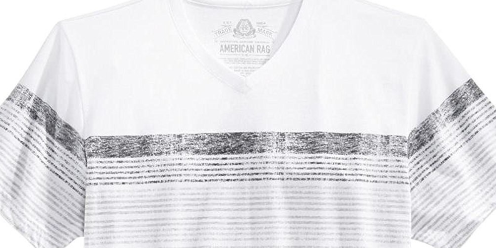 American Rag Men's Stripe V-Neck T-Shirt Gray Size Large