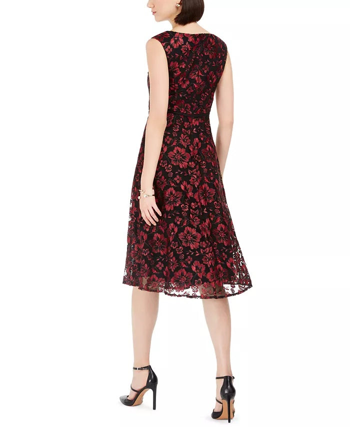 Taylor Women's Floral-Embroidered Midi Dress Wine Size 6