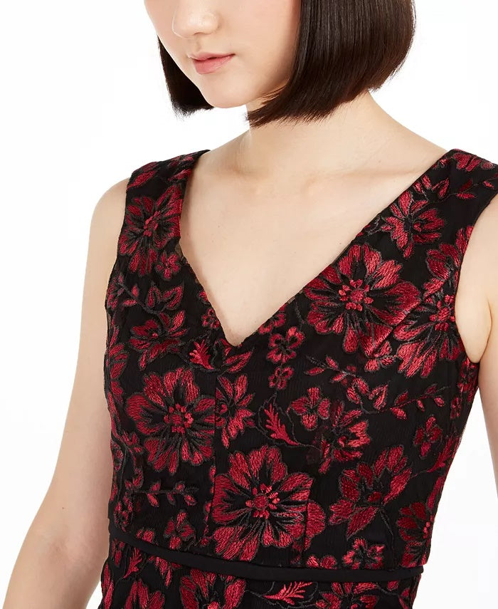 Taylor Women's Floral-Embroidered Midi Dress Wine Size 6