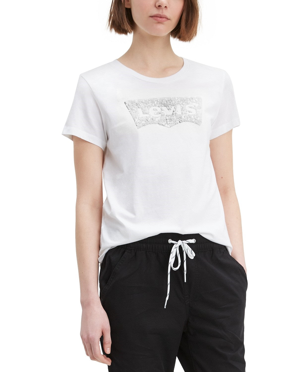 Levi's Women's The Perfect Tee Sequin Graphic T-Shirt White Size Extra Large