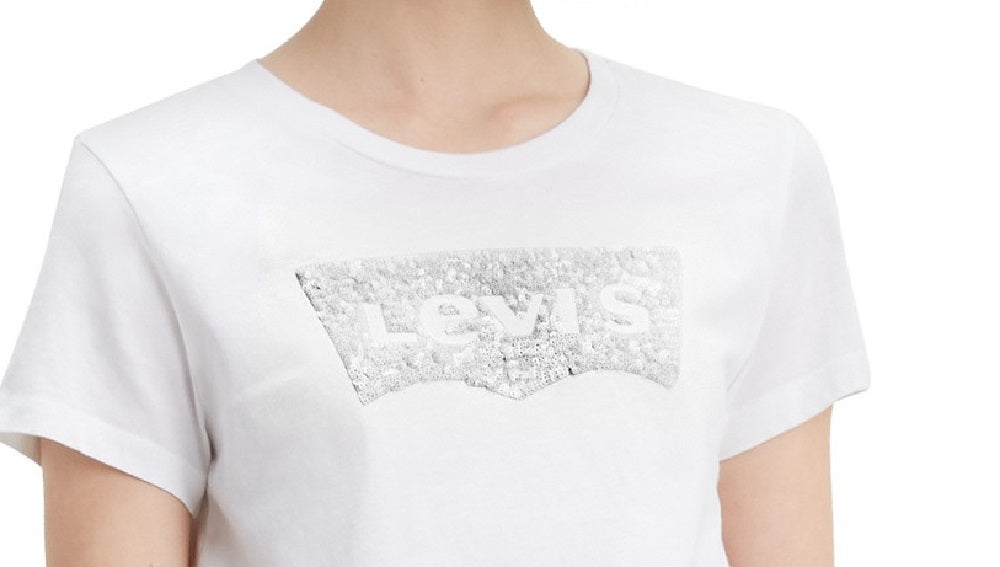 Levi's Women's The Perfect Tee Sequin Graphic T-Shirt White Size Extra Large