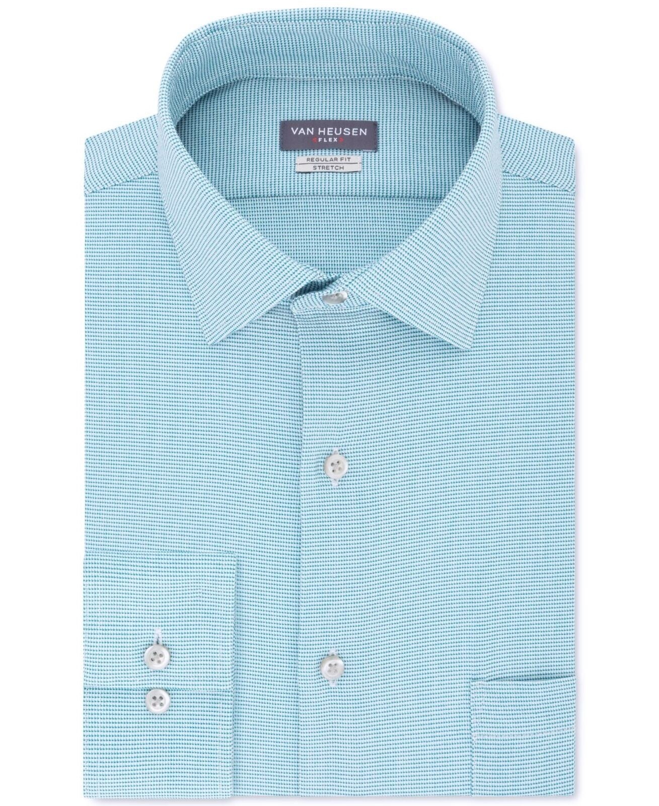 Van Heusen Men's Classic/Regular-Fit Wrinkle-Free Performance Stretch Flex Collar Solid Dress Shirt Aqua Size 18-36-37