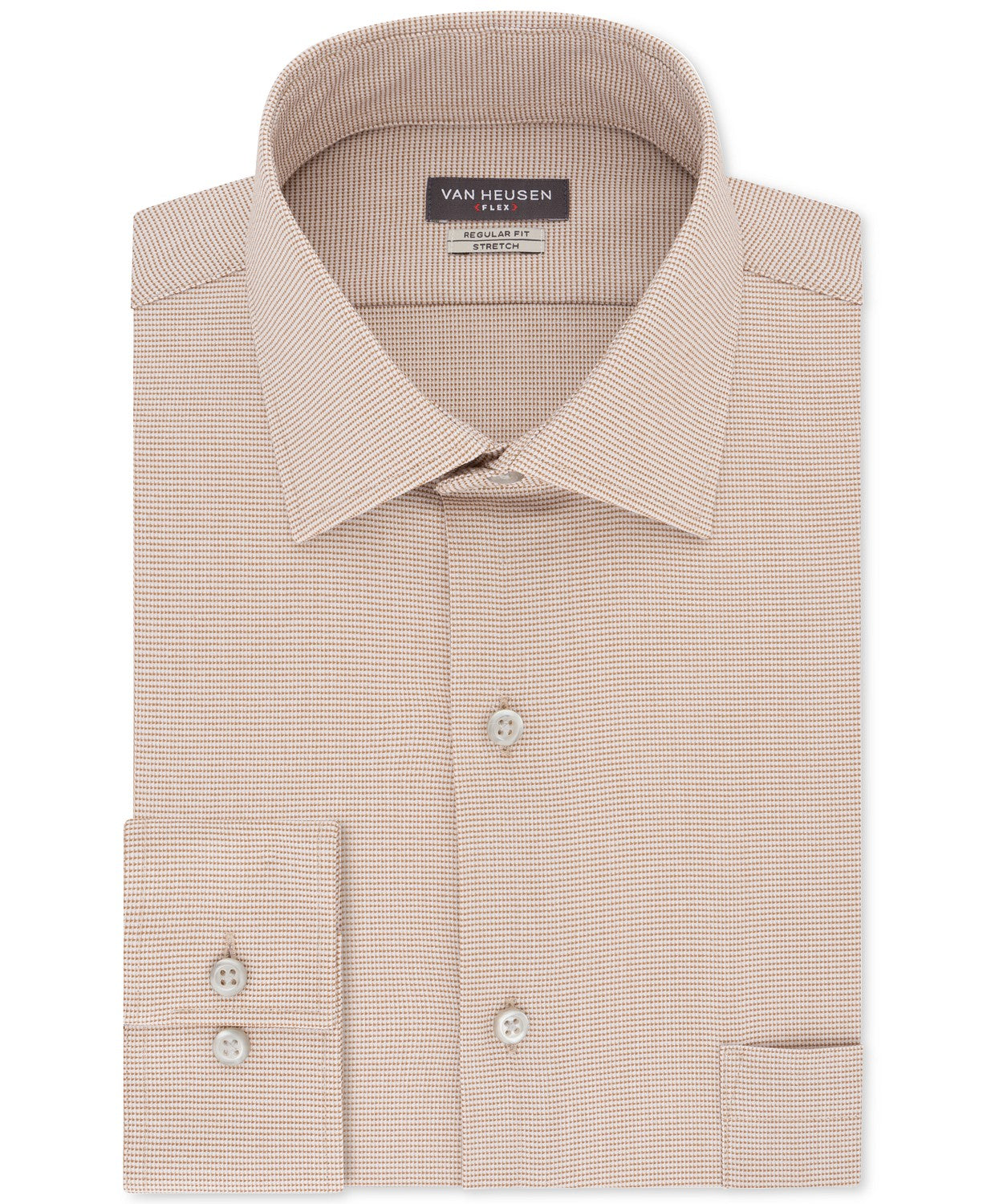 Van Heusen Men's Flex Regular-Fit Stretch Wrinkle-Free Nailshead Print Dress Shirt Med Beige Size 36-37