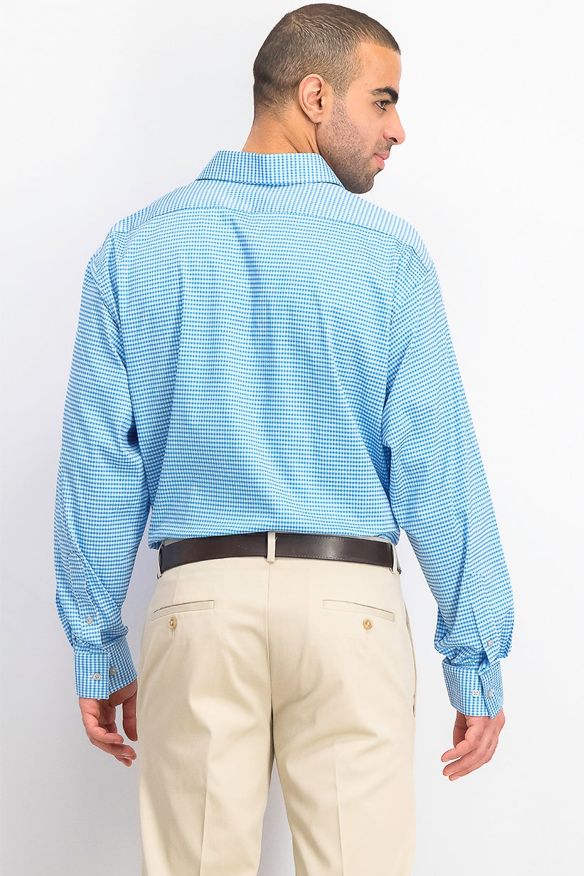 Van Heusen Men's Classic/Regular-Fit Performance Stretch Wrinkle-Free Flex-Collar Check Dress Shirt Lagoon Size 17-34-35
