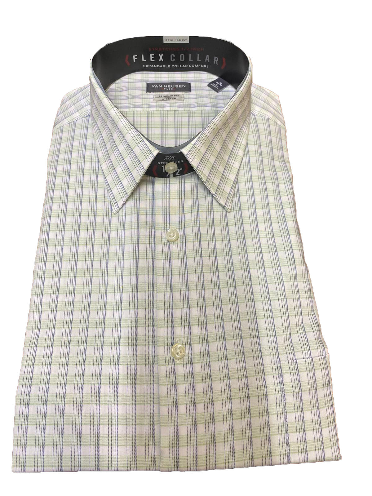 Van Heusen Men's Classic/Regular-Fit Wrinkle-Free Performance Stretch Flex Collar Plaid Dress Shirt Blue Size 16.5-32-33