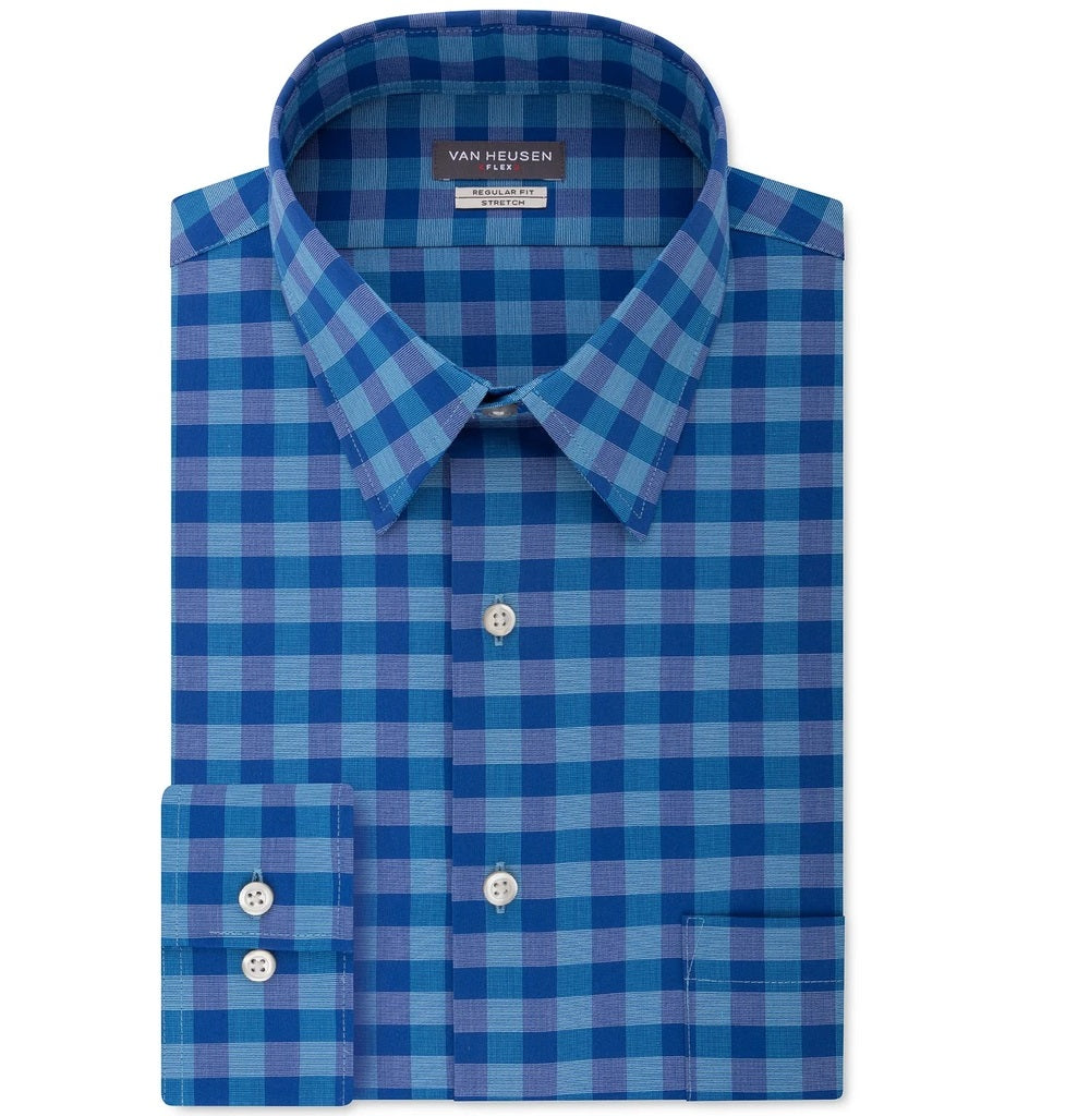 van-heusen-mens-fit-flex-collar-check-dress-shirt-aqua-size-16-36-37