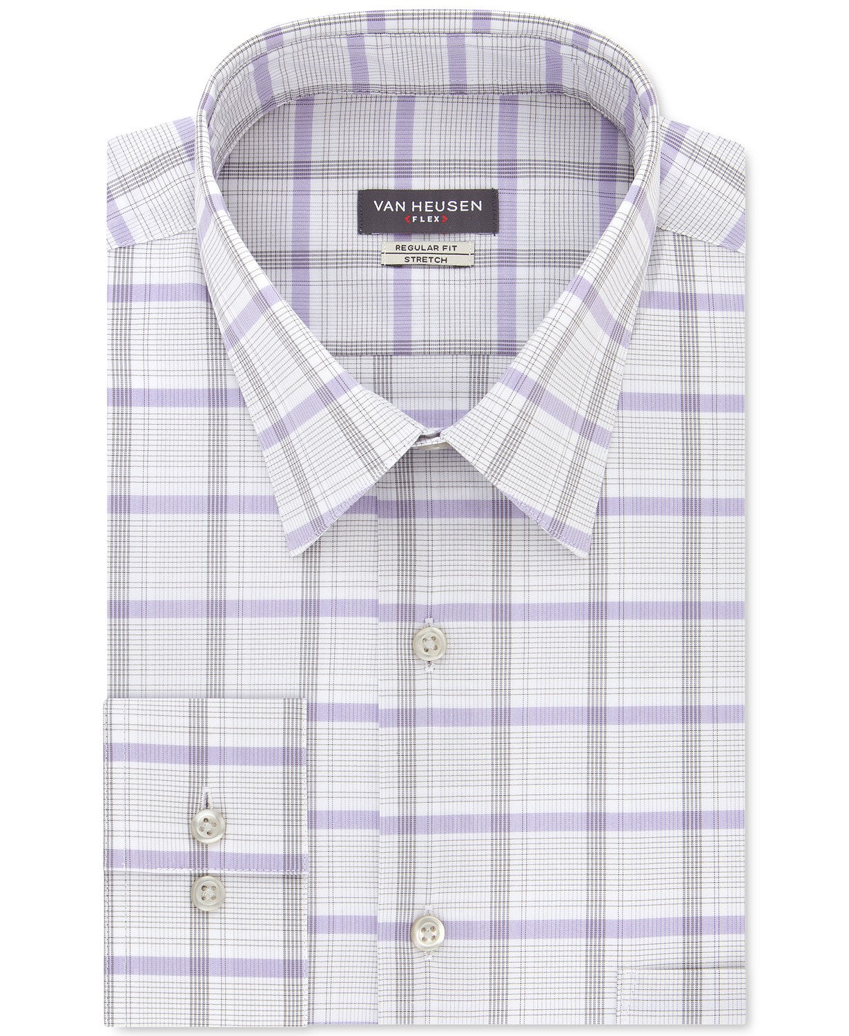 Van Heusen Men's Classic/Regular-Fit Wrinkle-Free Performance Stretch Flex Collar Check Dress Shirt White Size 34-35