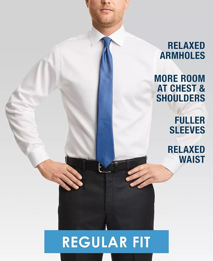 Van Heusen Men's Classic/Regular-Fit Wrinkle-Free Performance Stretch Flex Collar Check Dress Shirt White Size 34-35
