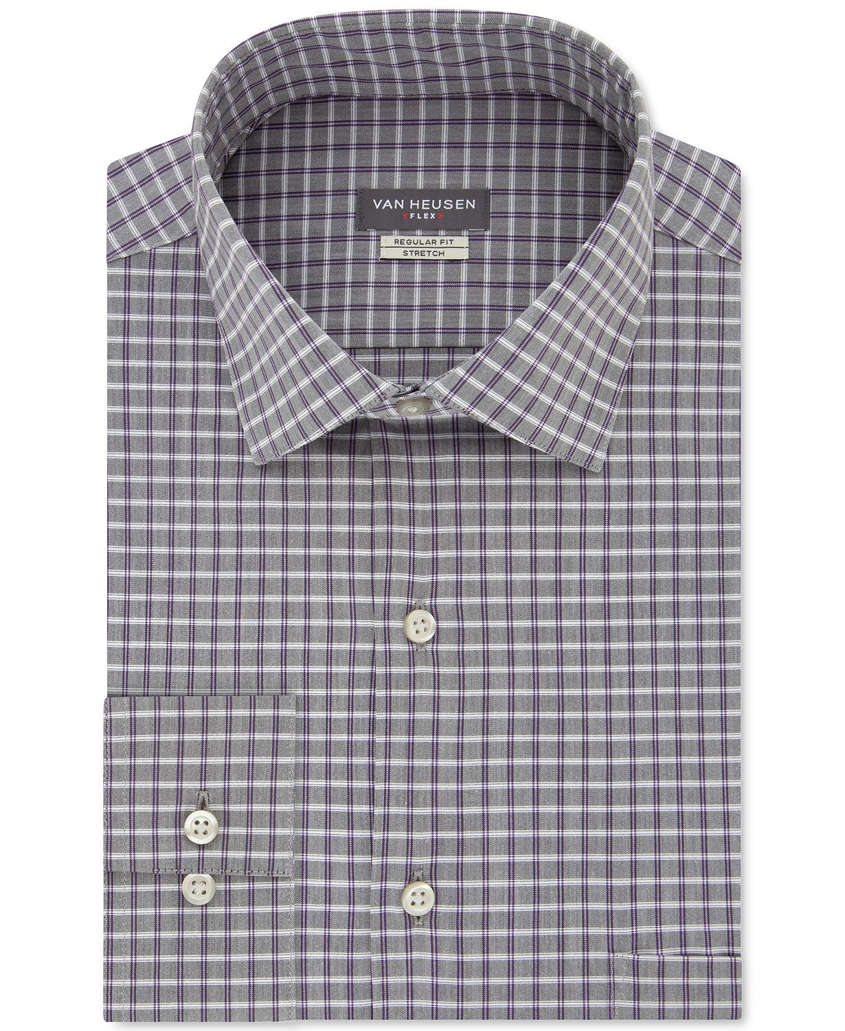 Van Heusen Men's Classic Fit Flex Collar Stretch Gray Check Dress Shirt Gray Size 36X37