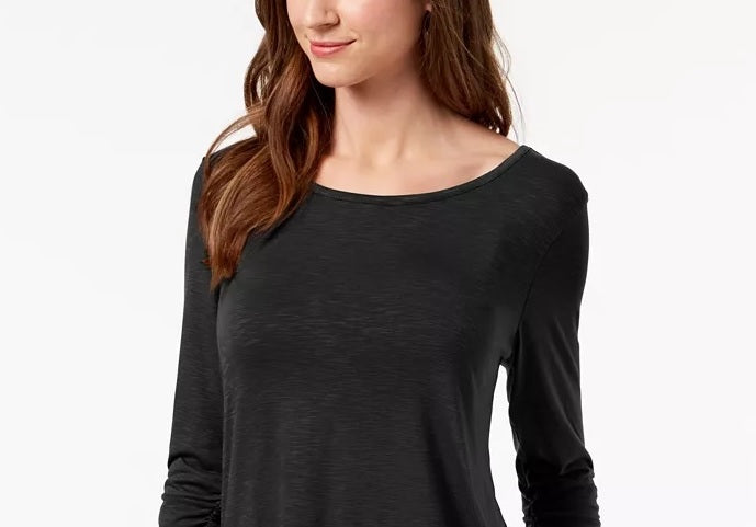 Style & Co Women's Chiffon-Hem Top Black Size Extra Large