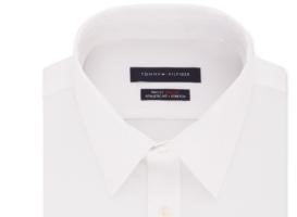 Tommy Hilfiger Men's Athletic Fit Performance Stretch Th Flex Collar Solid Dress Shirt White Size 34-35