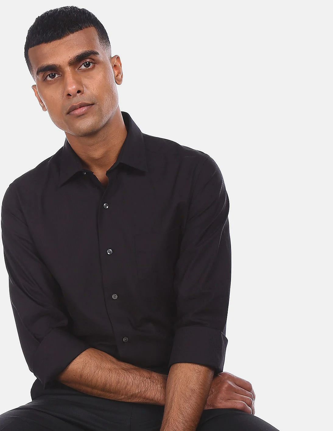 Arrow Men's Fitted Spread-Collar Dress Shirt Black Size 15.5x32-33