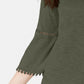 Style & Co Women's Petite Crochet-Trim Bell-Sleeve Top Olive Size Medium