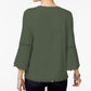 Style & Co Women's Petite Crochet-Trim Bell-Sleeve Top Olive Size Medium