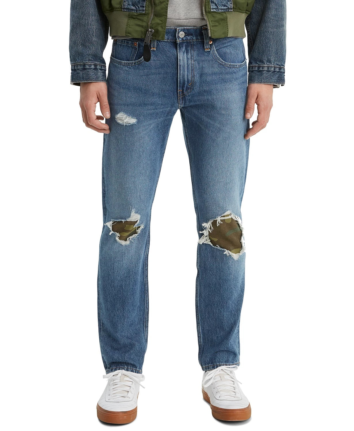Levi's Men's 502 Tapered Fit Ripped With Camo Print Repair Jeans Blue Size 34X30
