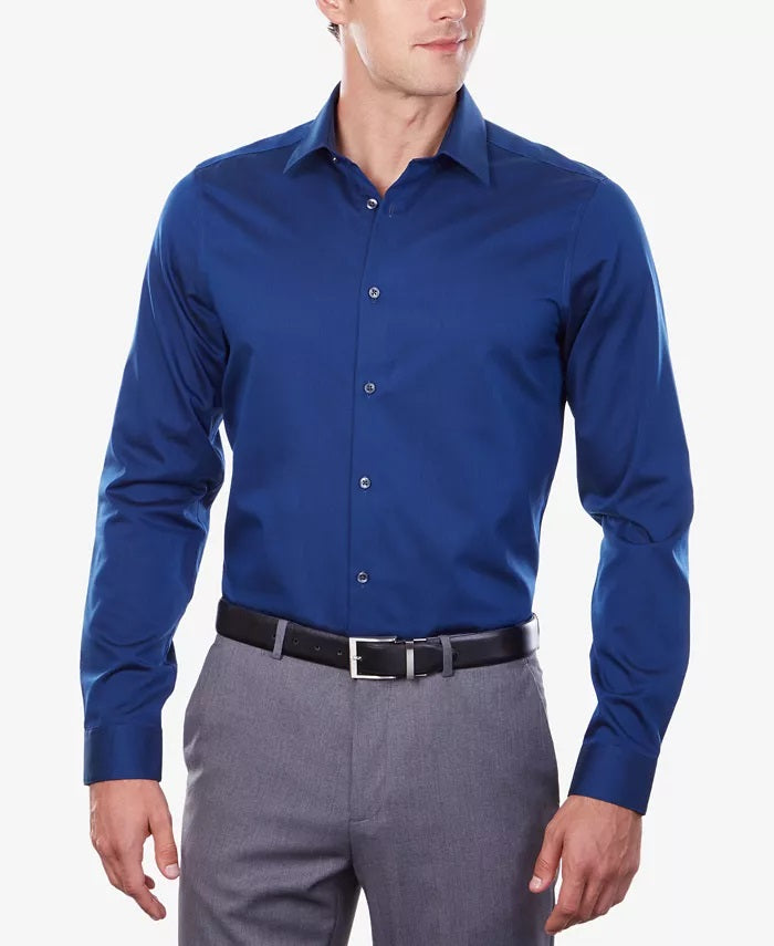 Calvin Klein Men's Slim Fit Non Iron Performance Herringbone Point Collar Dress Shirt Purple Size 15-34-35