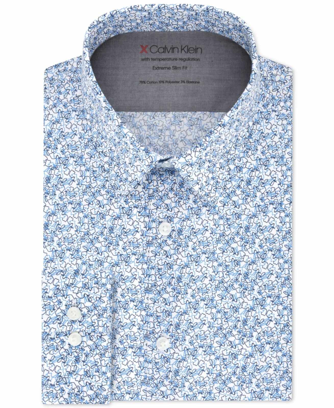 Calvin Klein Men's Extra-Slim Fit Stretch Dress Shirts Blue Size 15-32-33
