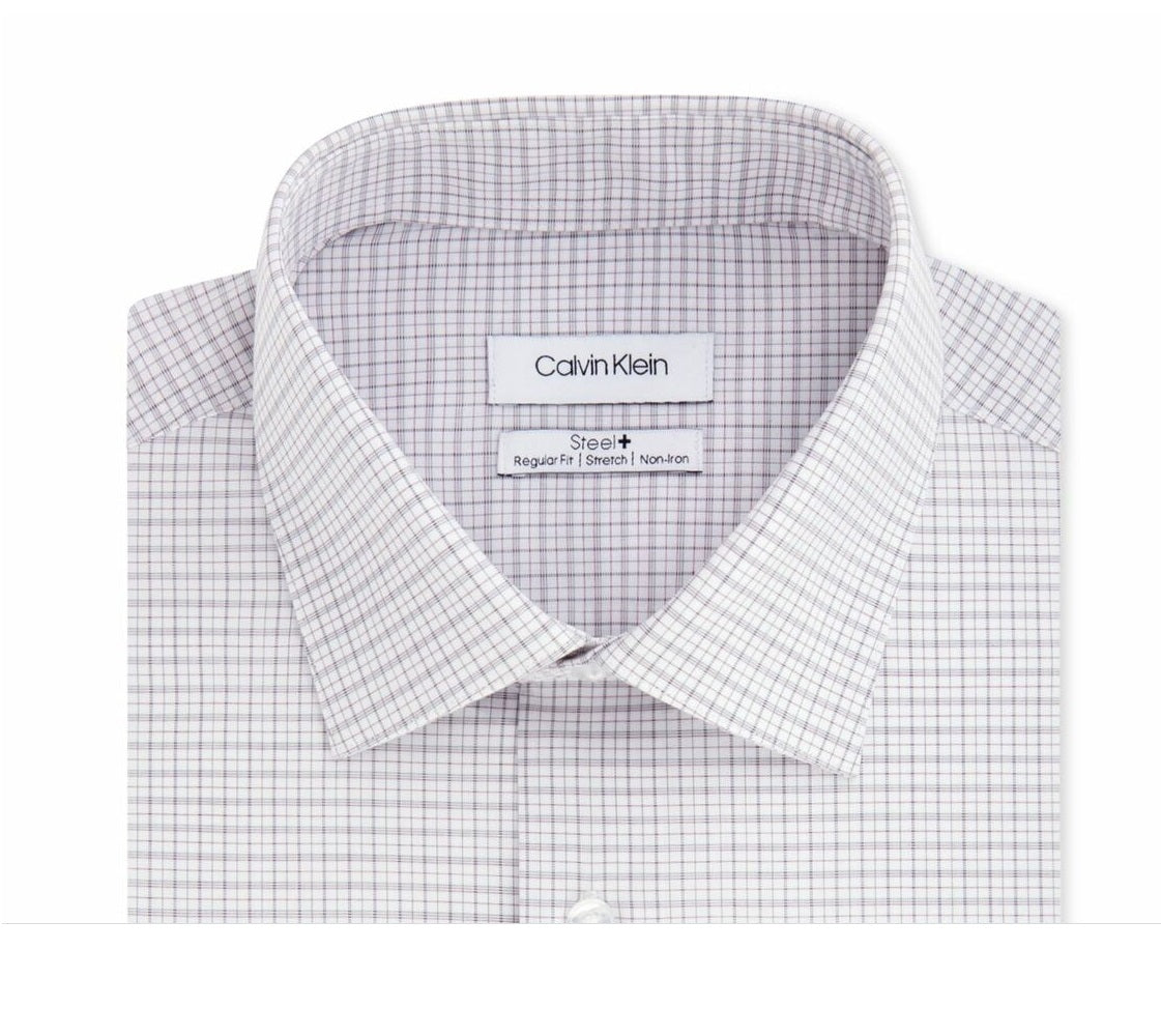 Calvin Klein Men's Steel Classic/Regular Fit Non-Iron Performance Stretch Check Dress Shirt Red Size 17 1/2 34-35