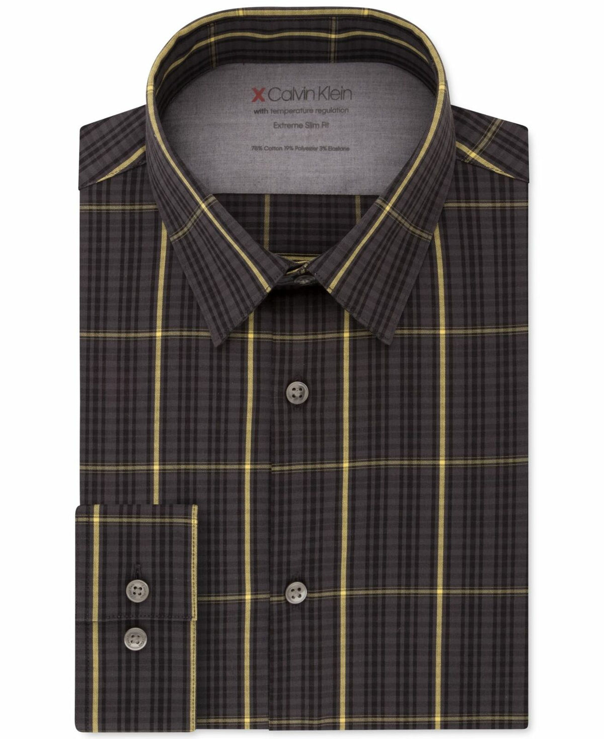 Calvin Klein Men's Extreme Slim-Fit Temperature Regulation Check Dress Shirt Black Size 15-15.5x32-33