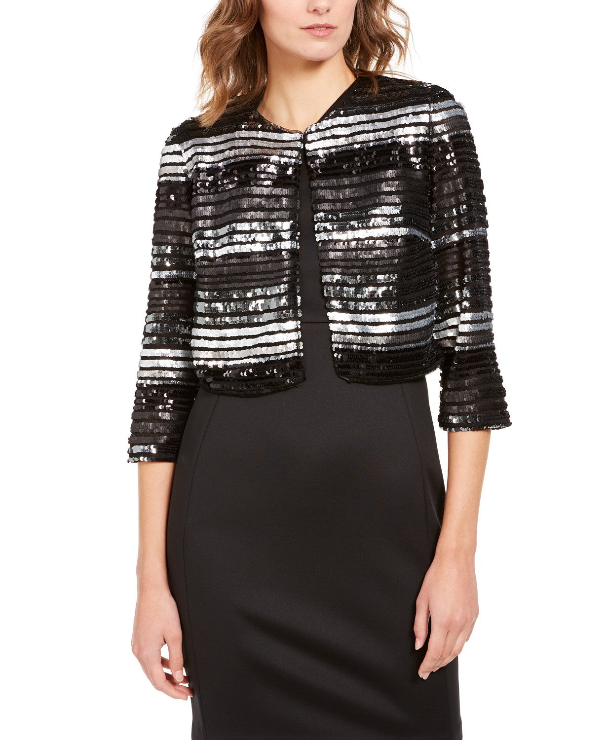 R & M Richards Women's Sequined Bolero Jacket Charcoal Size Small