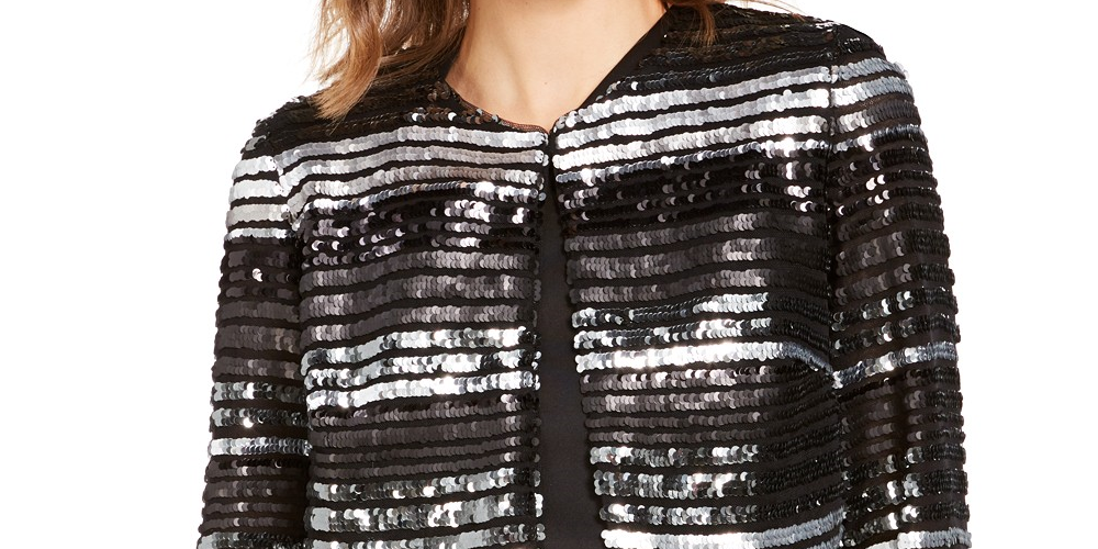 R & M Richards Women's Sequined Bolero Jacket Charcoal Size Small