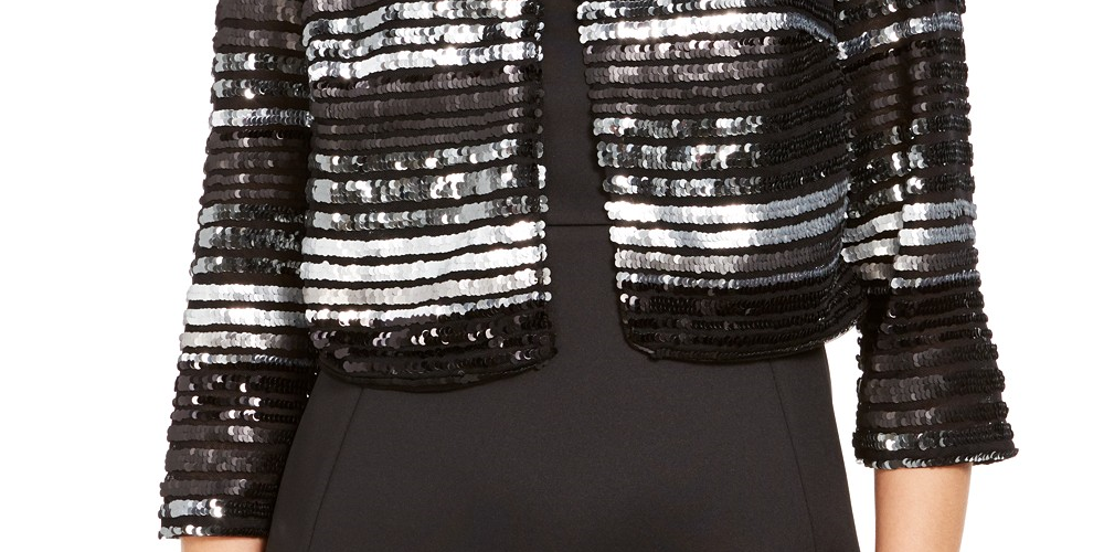 R & M Richards Women's Sequined Bolero Jacket Charcoal Size Small