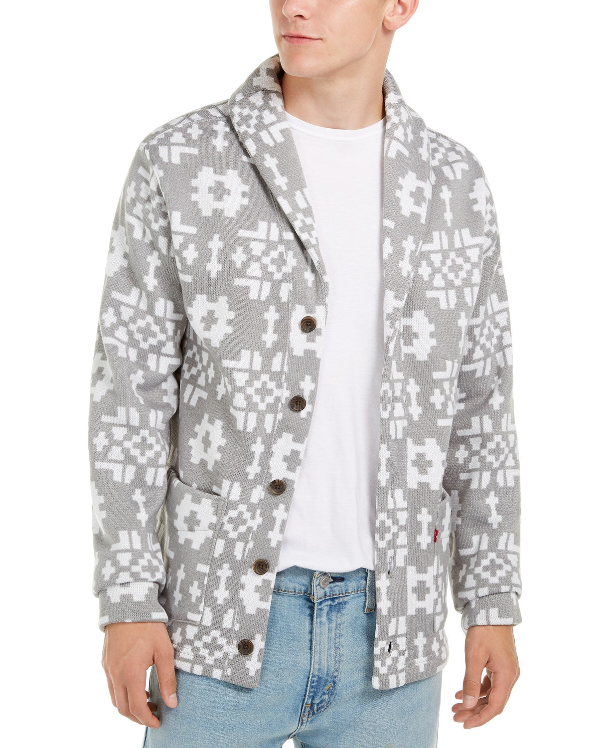 Levi's Men's Patterned Shawl Collar Sweater White Size Large
