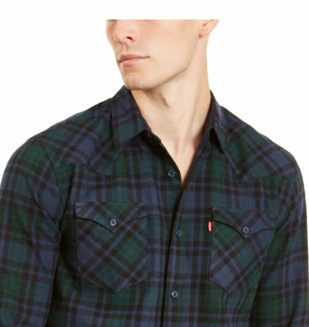 Levi's Men's Plaid Collared Work Dress Green Size Large