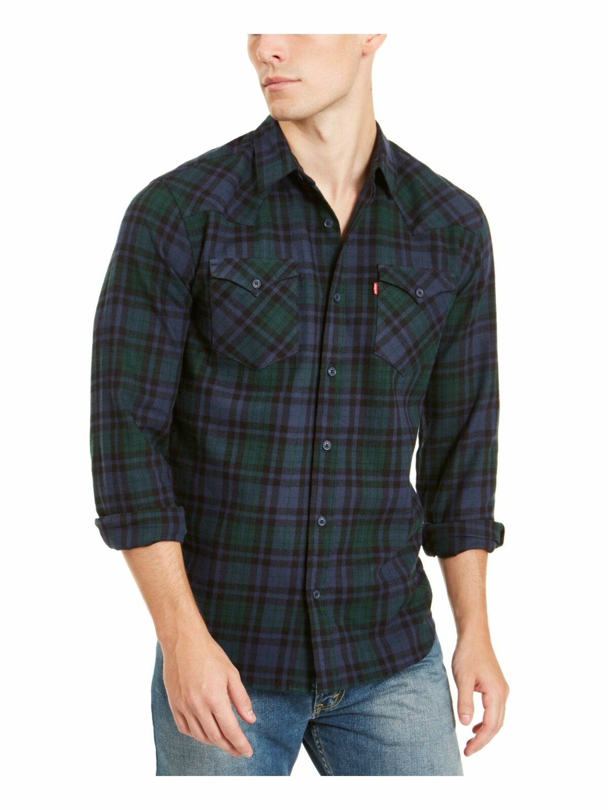 Levi's Men's Plaid Collared Work Dress Navy Size Small