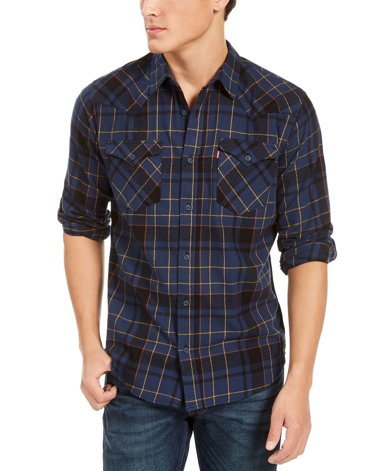 Levi's Men's Curran Regular-Fit Plaid Shirt Blue Size Medium